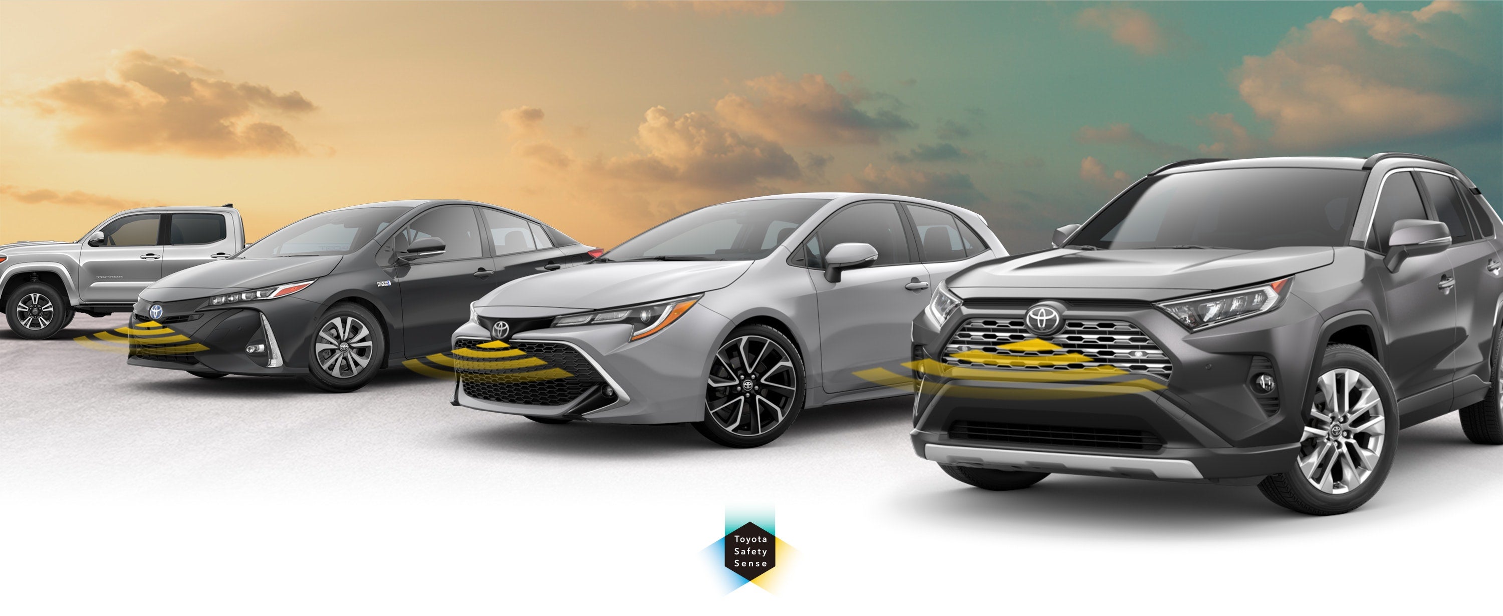 Toyota Safety Sense: Designed for Safety. Options shown on Toyota models including RAV4, Tacoma, and Camry, available now at Preston Toyota in Easton MD.